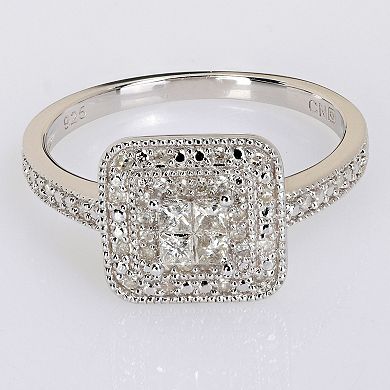 Stella Grace Sterling Silver 1/3 Carat T.W Diamond Double Halo Engagement Ring