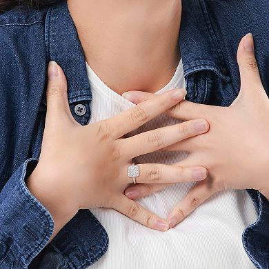 Stella Grace Sterling Silver 1/3 Carat T.W Diamond Double Halo Engagement Ring