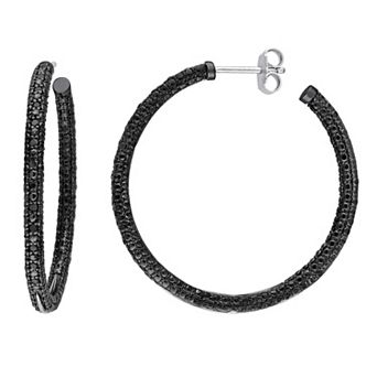 Stella Grace Sterling Silver 1/4 Carat T.W Black Diamond Hoop Earrings