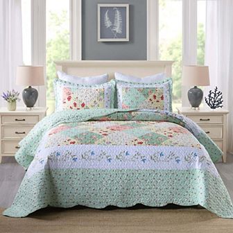 MarCielo 3 pc Printed Quilt Lightweight Bedspread Set