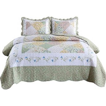 MarCielo 3 pc Floral Printed Patchwork Quilt Bedspread Set