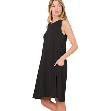 Fashnzfab Full Size Sleeveless Flared Dress With Side Pockets