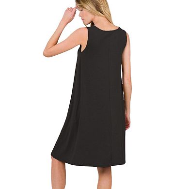 Fashnzfab Full Size Sleeveless Flared Dress With Side Pockets