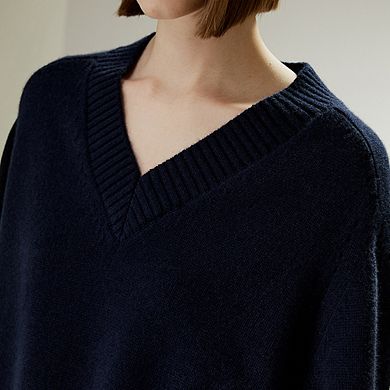 Lilysilk V-neck Relaxed Fit Wool Cashmere Blend Sweater For Women