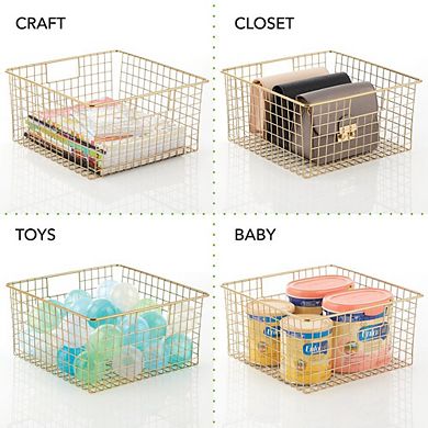 mDesign Metal Wire Bathroom Organizer Bin Basket - Handles, 4 Pack, Soft Brass