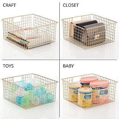 mDesign Metal Wire Bathroom Organizer Bin Basket - Handles, 4 Pack, Soft Brass