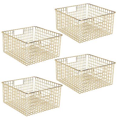 mDesign Metal Wire Bathroom Organizer Bin Basket - Handles, 4 Pack, Soft Brass
