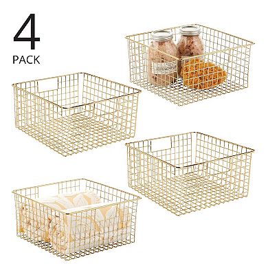 mDesign Metal Wire Bathroom Organizer Bin Basket - Handles, 4 Pack, Soft Brass