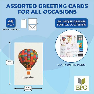 48 Pack All Occasion Cards Box Set With Envelopes For Birthday, Weddings, 4x6 In