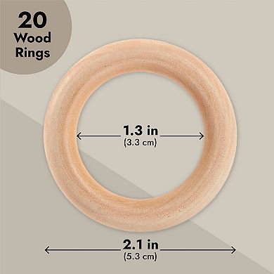 20 Pack Unfinished Natural Wooden Rings For Macrame, Diy Crafts, 2.1 In