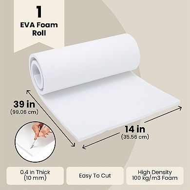 White High Density Cosplay Eva Foam, 10mm Sheet For Costumes, Crafts, 14 X 39 In