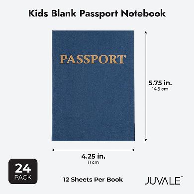 24 Pack Blank Passport Notebook For Kids Pretend Play, 4.1 X 5.6 In