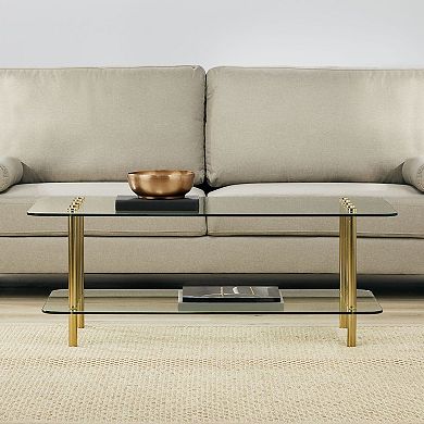 mDesign Long Metal Milan Glass Top Rectangular Coffee Accent Table