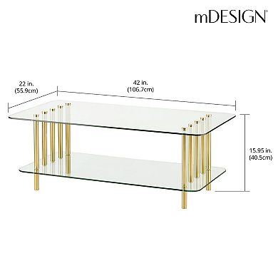 mDesign Long Metal Milan Glass Top Rectangular Coffee Accent Table