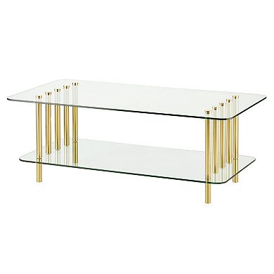 mDesign Long Metal Milan Glass Top Rectangular Coffee Accent Table