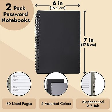 Set Of 2 Spiral Internet Password Book, Keeper Manager Notebook, 80 Pages