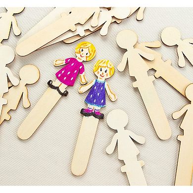 300 Pack Unfinished People Shaped Wooden Popsicle, Wood Craft Sticks, 5.8x2x0.1"