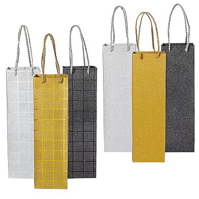 6 Pack Foiled Glitter Wine Bottle Gift Bags With Handles, 3.8 X 14 X 3.3 In