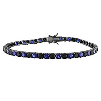 Stella Grace Sterling Silver Men's Lab-Created Blue Sapphire & Lab-Created Black Sapphire Tennis Bracelet