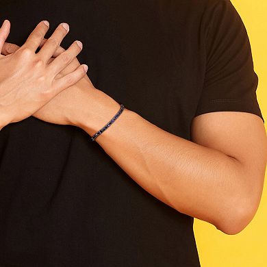 Stella Grace Sterling Silver Men's Lab-Created Blue Sapphire & Lab-Created Black Sapphire Tennis Bracelet