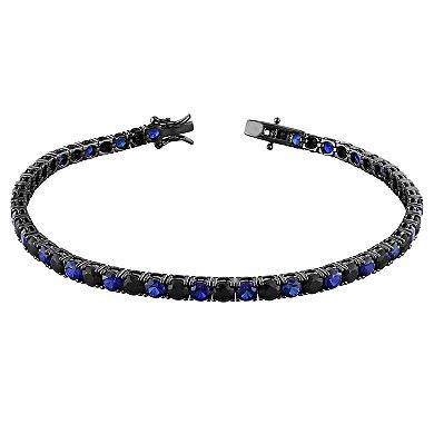 Stella Grace Sterling Silver Men's Lab-Created Blue Sapphire & Lab-Created Black Sapphire Tennis Bracelet
