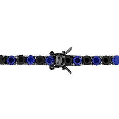 Stella Grace Sterling Silver Men's Lab-Created Blue Sapphire & Lab-Created Black Sapphire Tennis Bracelet