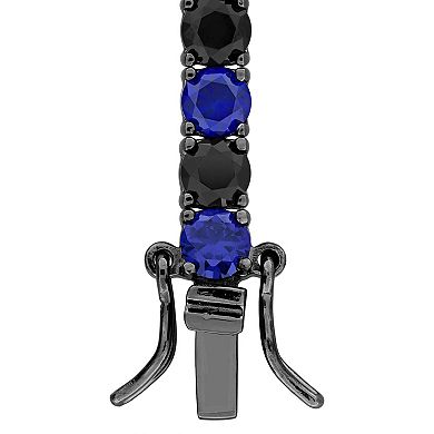 Stella Grace Sterling Silver Men's Lab-Created Blue Sapphire & Lab-Created Black Sapphire Tennis Bracelet