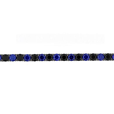 Stella Grace Sterling Silver Men's Lab-Created Blue Sapphire & Lab-Created Black Sapphire Tennis Bracelet