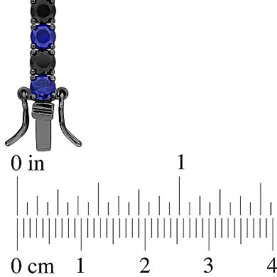 Stella Grace Sterling Silver Men's Lab-Created Blue Sapphire & Lab-Created Black Sapphire Tennis Bracelet