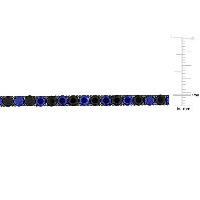 Stella Grace Sterling Silver Men's Lab-Created Blue Sapphire & Lab-Created Black Sapphire Tennis Bracelet