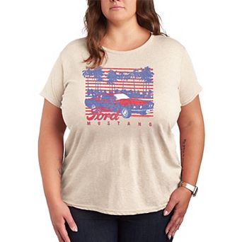 Plus Size Ford Mustang Palm Trees Graphic Tee