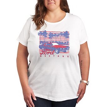 Plus Size Ford Mustang Palm Trees Graphic Tee