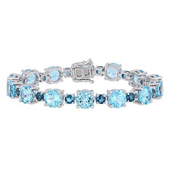 Stella Grace Sterling Silver London Blue Topaz & Sky Blue Topaz Tennis Bracelet