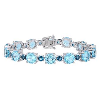 Stella Grace Sterling Silver London Blue Topaz & Sky Blue Topaz Tennis Bracelet