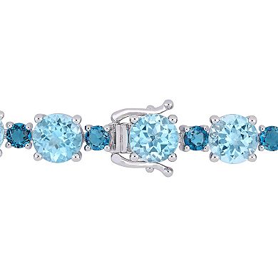 Stella Grace Sterling Silver London Blue Topaz & Sky Blue Topaz Tennis Bracelet