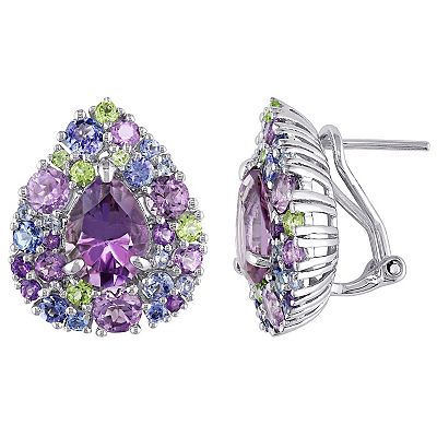 Stella Grace Sterling Silver Tanzanite Rose De France Peridot Amethyst Cluster Stud Earrings