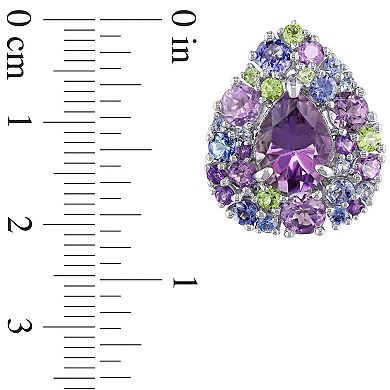 Stella Grace Sterling Silver Tanzanite, Rose De France, Peridot & Amethyst Cluster Stud Earrings