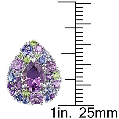 Stella Grace Sterling Silver Tanzanite, Rose De France, Peridot & Amethyst Cluster Stud Earrings