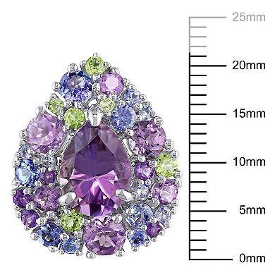 Stella Grace Sterling Silver Tanzanite, Rose De France, Peridot & Amethyst Cluster Stud Earrings