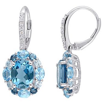 Stella Grace Sterling Silver London, Swiss, Sky Blue & White Topaz Drop Earrings