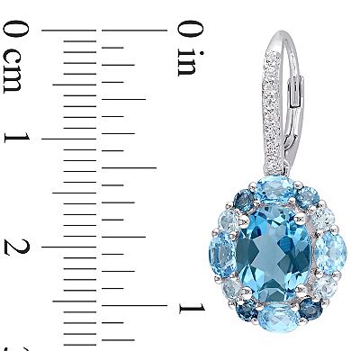 Stella Grace Sterling Silver London, Swiss, Sky Blue & White Topaz Drop Earrings