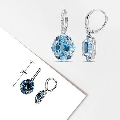 Stella Grace Sterling Silver London, Swiss, Sky Blue & White Topaz Drop Earrings
