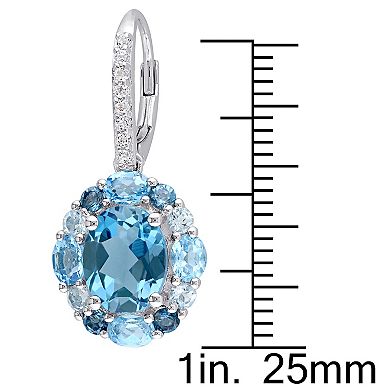 Stella Grace Sterling Silver London, Swiss, Sky Blue & White Topaz Drop Earrings