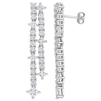 Stella Grace Sterling Silver Lab-Created White Sapphire Double Linear Drop Earrings