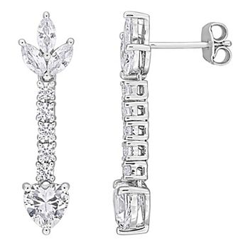 Stella Grace Sterling Silver Lab-Created White Sapphire Heart Drop Earrings