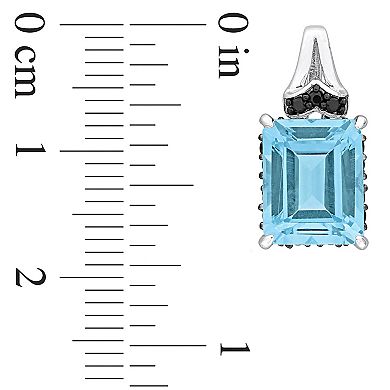Stella Grace Sterling Silver Sky Blue Topaz & Black Sapphire Baguette Stud Earrings