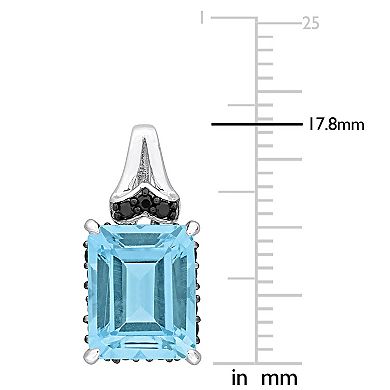 Stella Grace Sterling Silver Sky Blue Topaz & Black Sapphire Baguette Stud Earrings