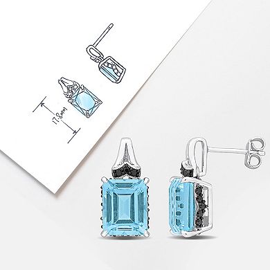 Stella Grace Sterling Silver Sky Blue Topaz & Black Sapphire Baguette Stud Earrings