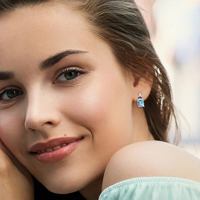 Stella Grace Sterling Silver Sky Blue Topaz & Black Sapphire Baguette Stud Earrings