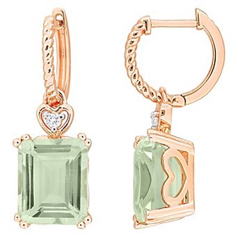 Stella Grace 18k Rose Gold Over Silver Green Quartz & White Topaz Drop Hoop Earrings